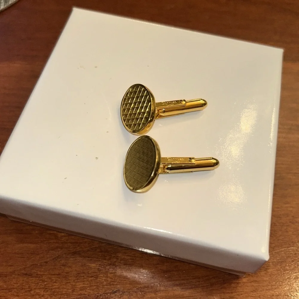 Christian Dior men’s gold tone  luxury cufflinks oval textured formal